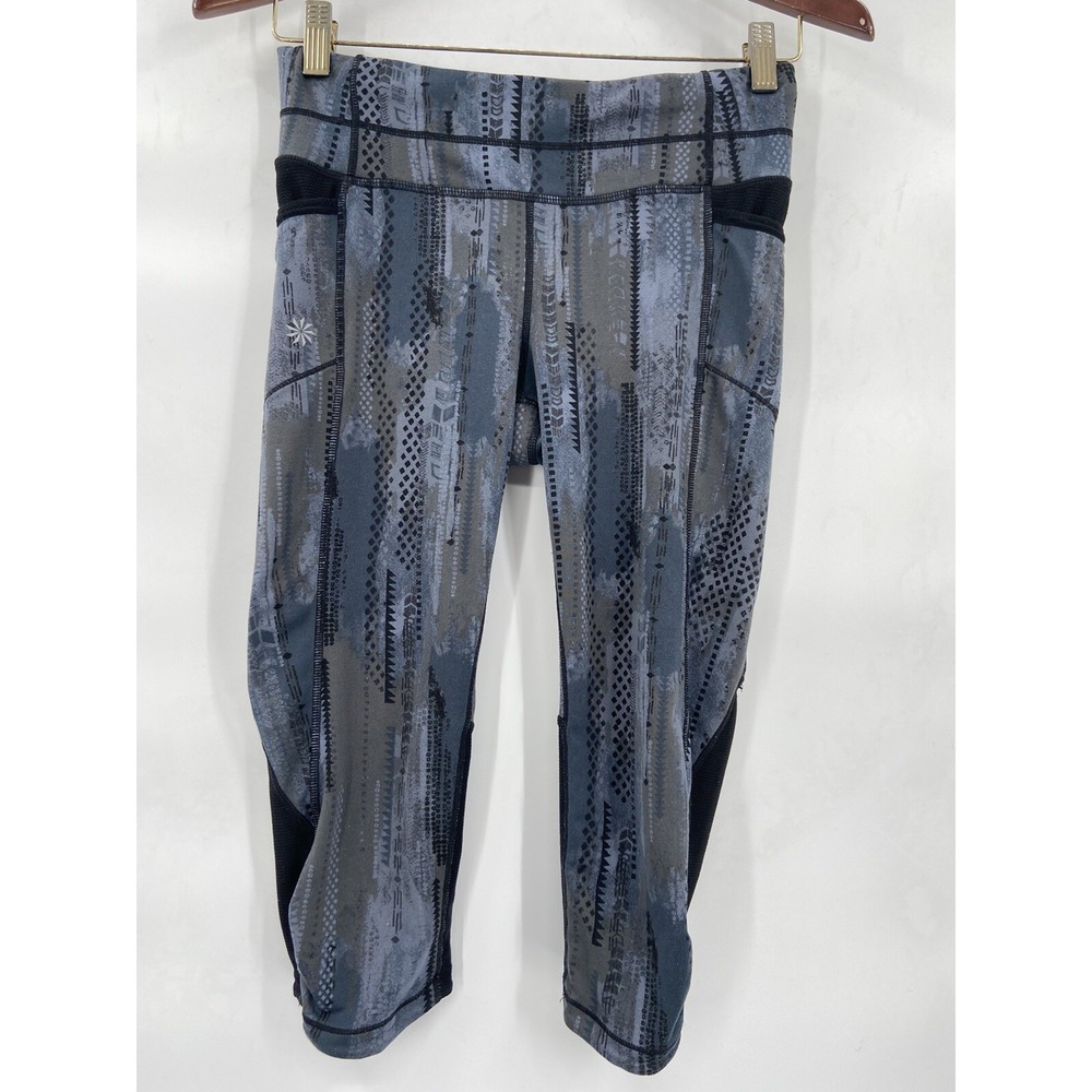 Athelta Women's S XS Gray Leggings Geometric Print Zipper Pocket Elastic Stretch